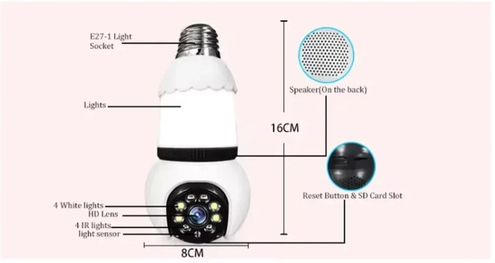8MP WiFi Smart Bulb Camera – AI Tracking & Color Night Vision